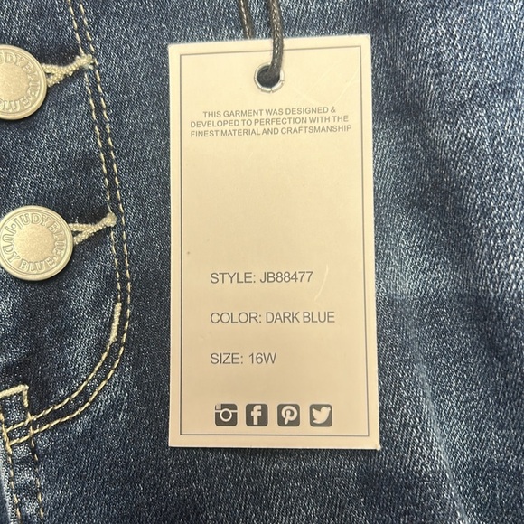 Dark Wash Button Fly Cuff Distressed Jeans - Judy Blue - Picture 6 of 6